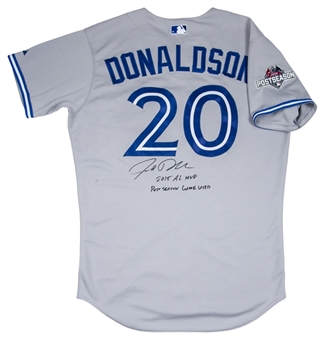 2015 Josh Donaldson Game Used and Signed Toronto Blue Jays  Away Jersey With Postseason Patch (PSA/DNA)